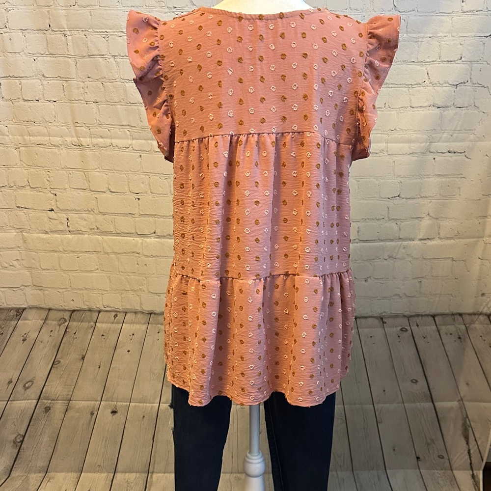Women's Pink Ruffle Sleeve Top - Picture 3 of 3